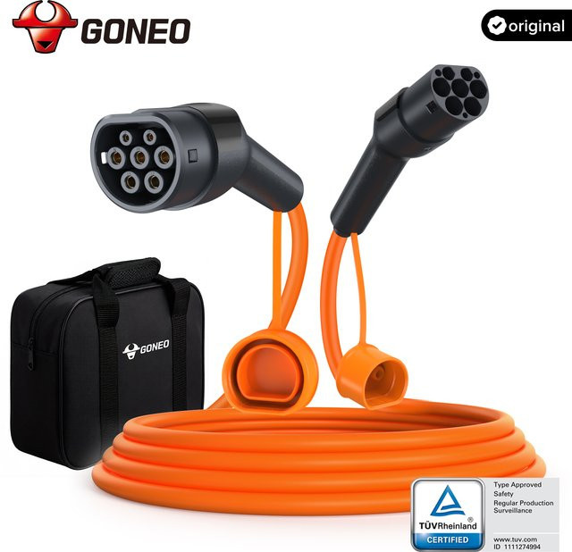 GONEO Typ 2 EV-Ladekabel mit TÜV-Zertifizierung, IP54 wasserdicht und feuerfest aus PA66+TPU - Bild 1