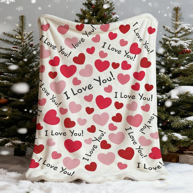 VIKAMA Überwurfdecke mit I Love You Aufdruck, weich und warm für Schlafzimmer und Wohnzimmer, B/T: 225 x 180 cm - Bild 1