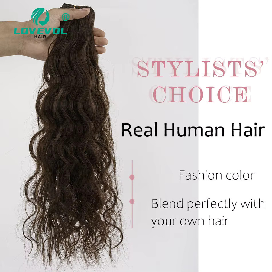 Lovevol Clip-in-Haarverlängerungen, Braune Natürliche Wellen, 100 % Echthaar, 7 Stück, 120 g - Bild 5