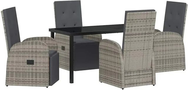 vidaXL Garten Essgruppe aus Poly-Rattan mit Kissen und Glastisch in Grau - Bild 1
