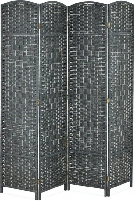 Relaxdays Paravent aus Holz und Papier in Grau, vierteilig faltbar, B/H: 160 x 170 cm - Bild 1