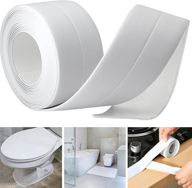 TFAAI Selbstklebendes Dichtungsband aus PVC für Waschbecken und Bad, wasserdicht und ölbeständig, Länge: 3,2 m - Bild 1