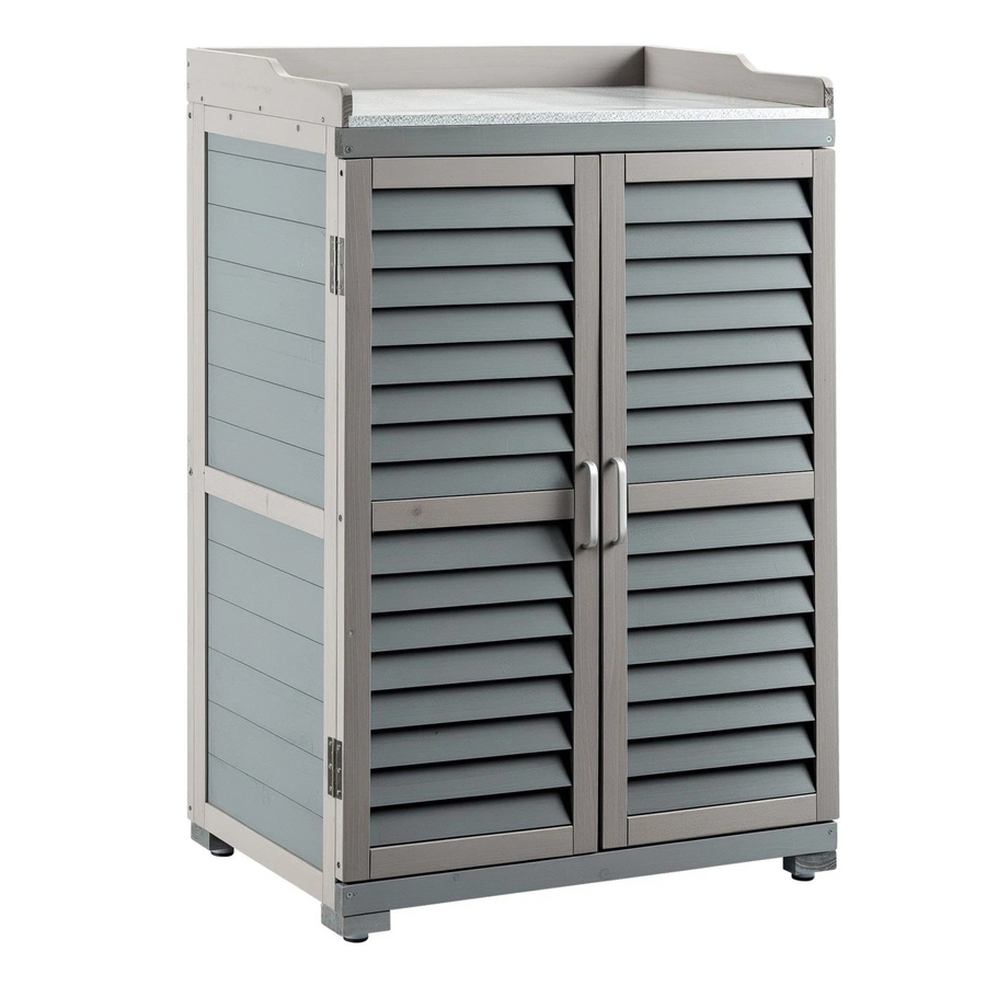Wiltec Gartentisch Unterschrank in Grau als Pflanztisch und Gartenschrank aus Metall - Bild 2