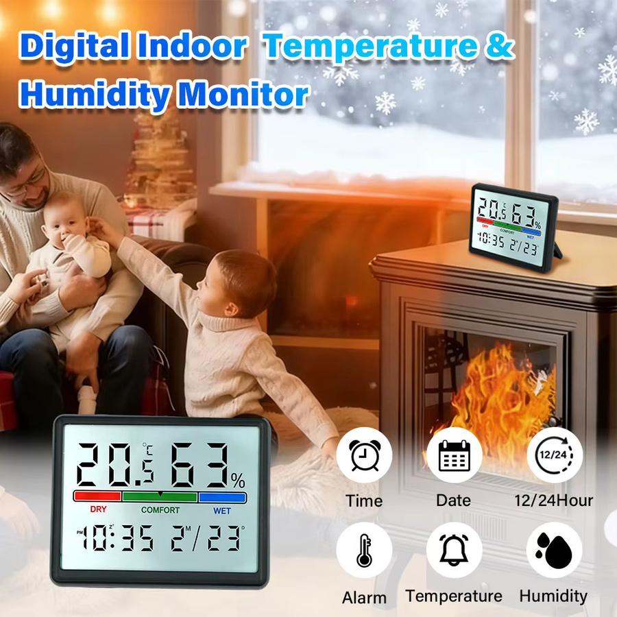ANENG Digitales Thermometer und Hygrometer mit LCD-Display als Wetterstation in Schwarz - Bild 2