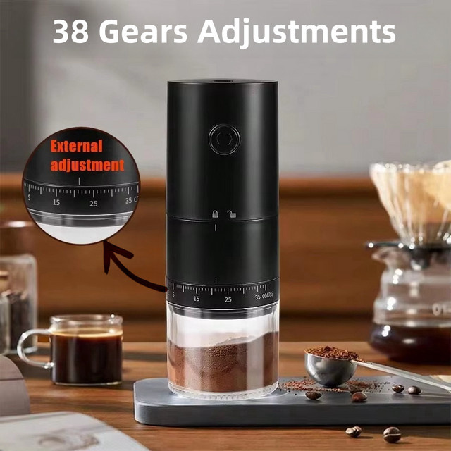 Elektrische CREAROMA Kaffeemühle mit Kegelmahlwerk in Schwarz, tragbare Kaffeemühle mit 38 Mahlgraden für grobe und feine Einstellungen - Bild 1