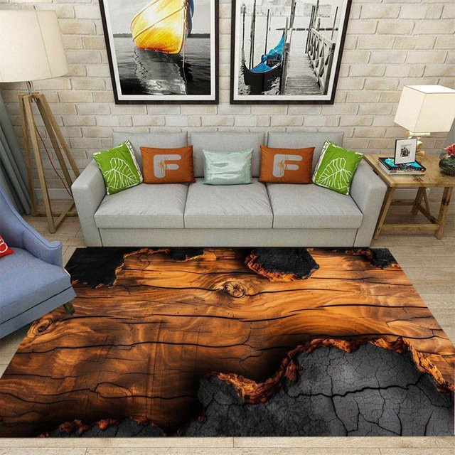 Lodestar Teppich Holzstruktur Feuer Illusion in Schwarz und Multicolour, Anti-Rutsch Bodenmatte aus Polyester, B/T: 60 x 40 cm - Bild 1
