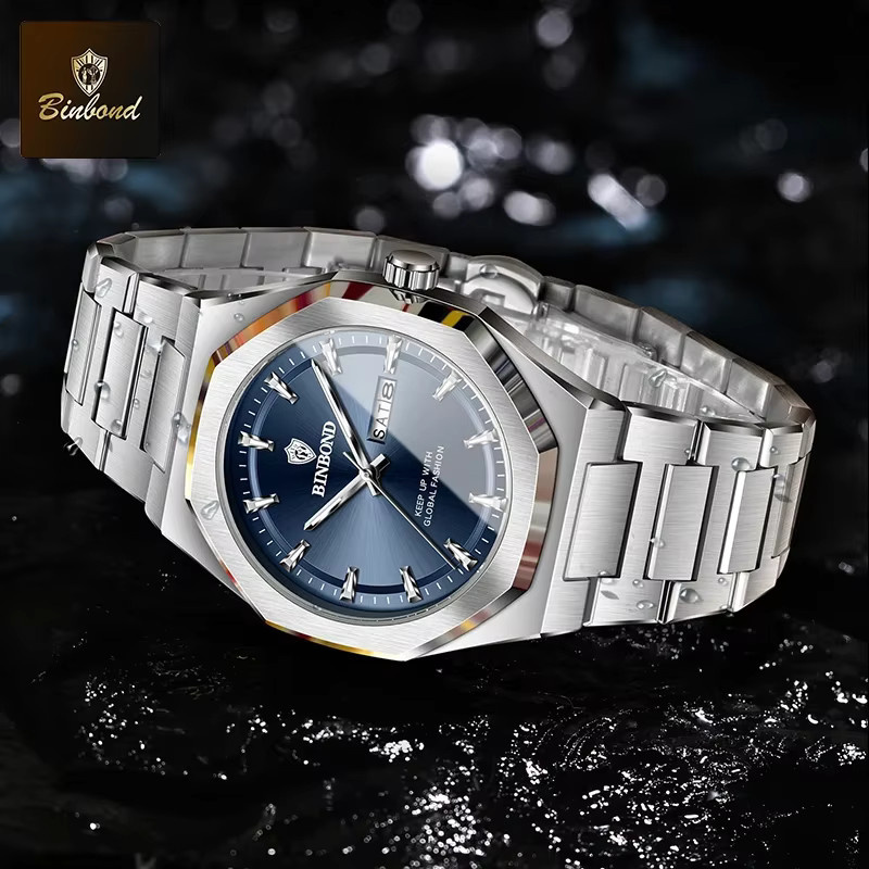 BINBOND Armbanduhr Edelstahl, Quarz, Blau, Herren - Bild 5