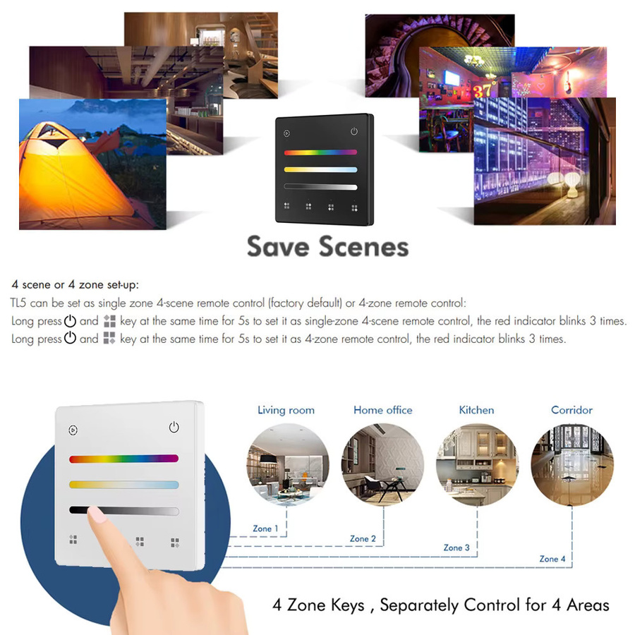 CENFAYA Casambi Bluetooth LED-Streifen-Controller CB5 für RGBCCT mit 4 Zonen und 2,4G Fernbedienung, DC12V 24V Dimmer mit Smart APP-Steuerung - Bild 4