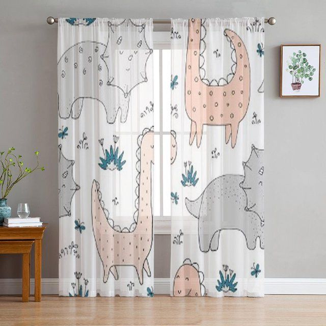 Dekorative Dinosaurier Tüll Vorhänge von Super Six in Weiß, Organza Schleier für Wohnzimmer und Schlafzimmer, Breite: 135 cm, Höhe: 114 cm - Bild 1