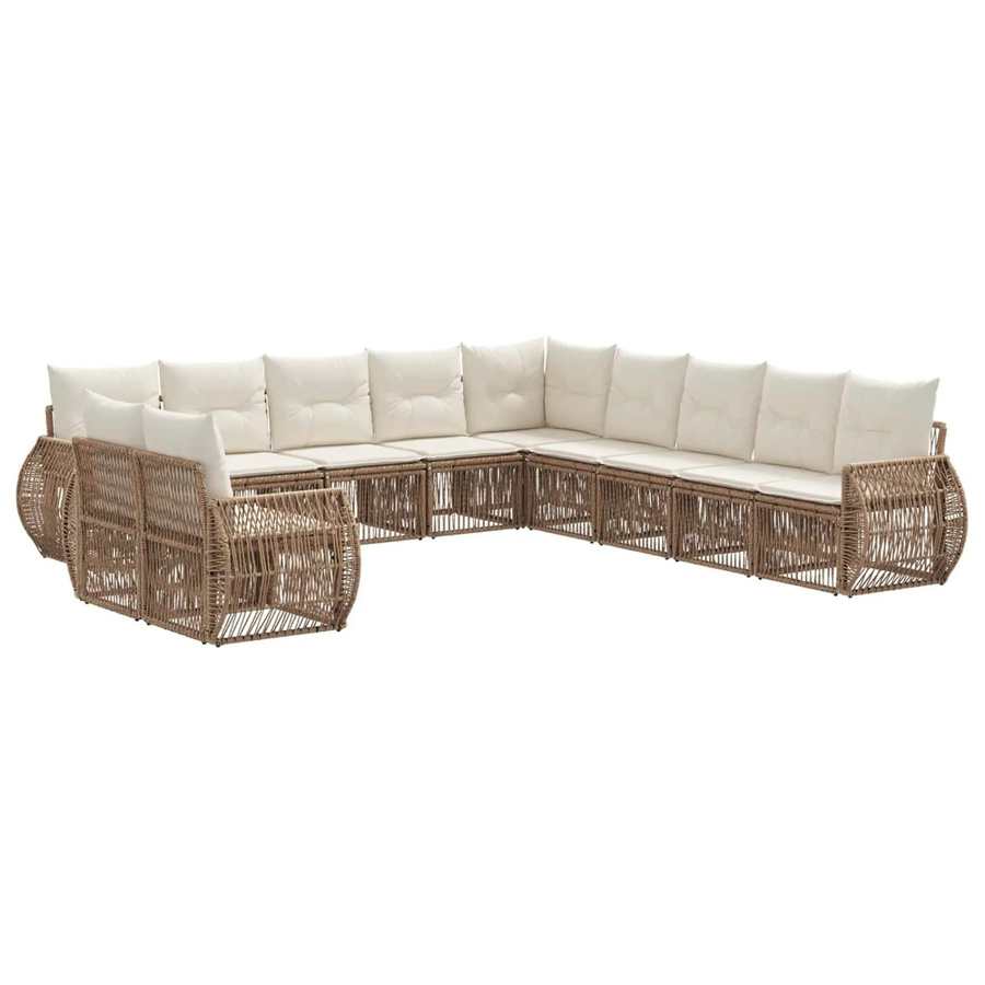 vidaXL Gartensofa-Set 11-teilig aus Poly-Rattan in Beige mit Polsterung und Kissen - Bild 2