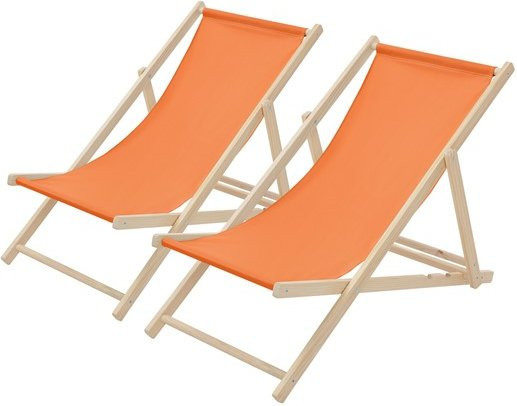 ECD Germany Liegestuhl 2er Set aus Holz in Orange mit UV-beständigem Polyester Oxford-Gewebe klappbar - Bild 1