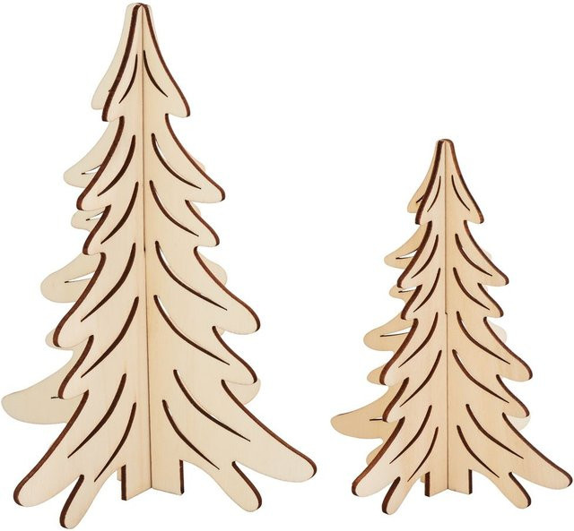 VBS Holz-Steckmotiv Tannen in Beige, 2er-Set aus Sperrholz für die Winterdekoration - Bild 1