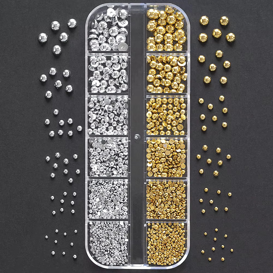 MingLee Nagel Charms, 3D Perlen Gold Silber Metallic, 12 Gitter - Bild 2