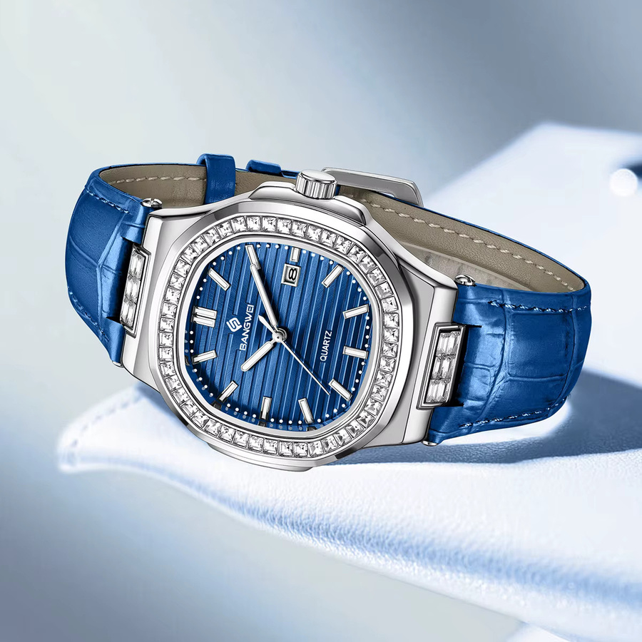 BANGWEI Armbanduhr, Chronograph, Quarz, Diamant, Grün, Damen - Bild 4