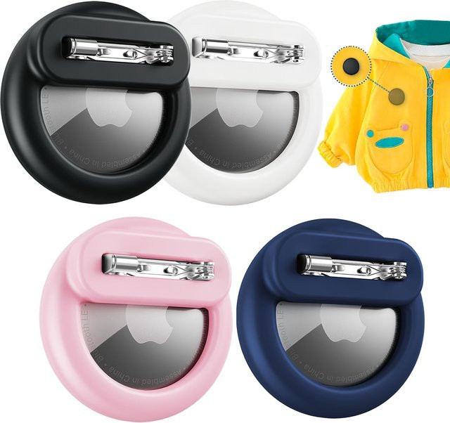 Apple Silikon AirTag Halter mit Sicherheitsnadeln in Pink für Kinder und Senioren als GPS Tracker Hülle für Kleidung, Schuhe oder Rucksäcke - Bild 1