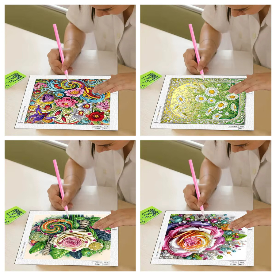 DIY 5D Blumen-Diamant-Gemälde Set mit runden Kristallen und Mosaik-Kunst zur Wanddekoration, Multicolor, B/H: 30 x 30 cm - Bild 2