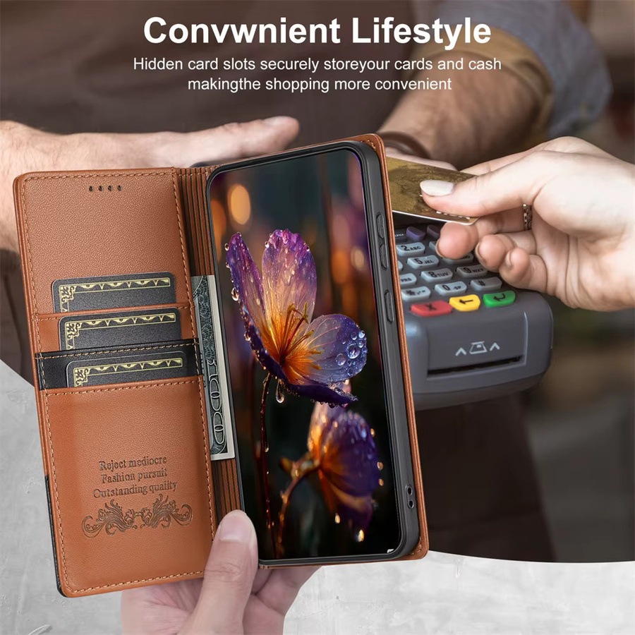 Magnetische Luxus Flip Leder Handyhülle mit RFID-Schutz für Xiaomi Redmi Note 10 11 12 13 14 Pro Plus 12S 11A 13C 14C 4G 5G in Lila - Bild 3