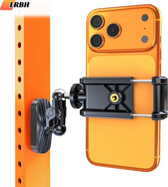 LRBH Magnetischer Handyhalter für das Fitnessstudio in Schwarz mit 8x N52 doppelseitigen Magneten, rutschfest und 360 Grad dreiachsiger Rotation, universell für Handys und Actionkameras - Bild 1