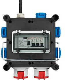 Brennenstuhl Gummi-Stromverteiler BSV 3 FI/16 2 IP44 mit 2x CEE 400V/16A und 5x 230V/16A Schutzkontakt-Steckdosen, Kabellänge: 2 m, Farben: Rot, Blau, Schwarz - Bild 4