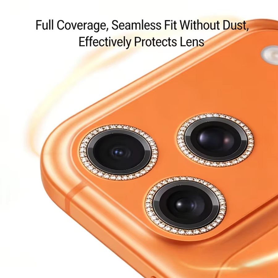 NNBILI Diamant-Linsenschutzhülle für iPhone 17 Pro und iPhone 17 Pro Max in Orange - Bild 3