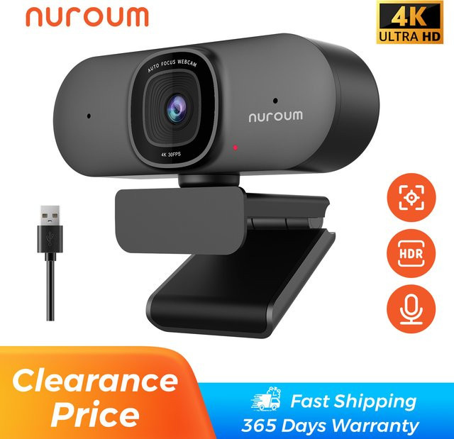 Nuroum 4K UHD Webcam in Schwarz mit USB-Anschluss und KI-Geräuschunterdrückung für Videoanrufe und Live-Streaming - Bild 1