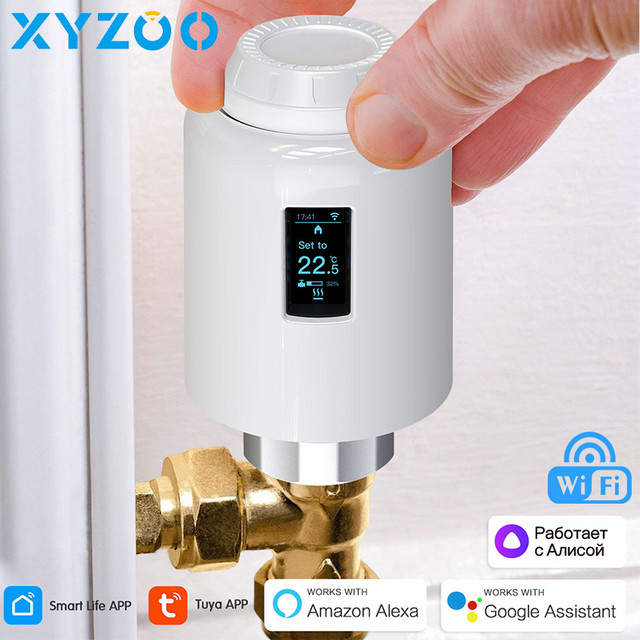 Tuya Smart WiFi Heizkörper Thermostat TRV mit App-Steuerung und Sprachsteuerung für Alexa und Google Home, Weiß - Bild 1