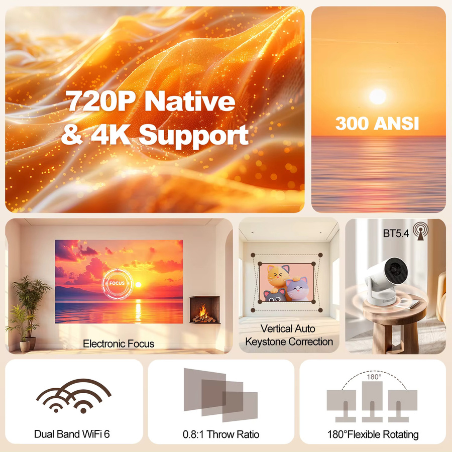 Magcubic HY300Ultra 4K UHD Projektor mit Android 11, 300 ANSI, Elektronischem Fokus und Bluetooth 5.4, Weiß - Bild 2