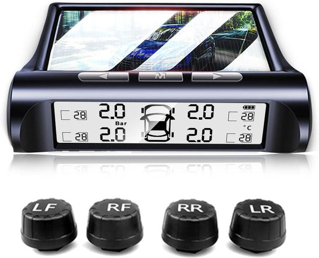 Meiteai-Car&Motor Smart TPMS Reifendruckkontrollsystem mit Solar-Ladefunktion und Sicherheitsalarm in Grau - Bild 1