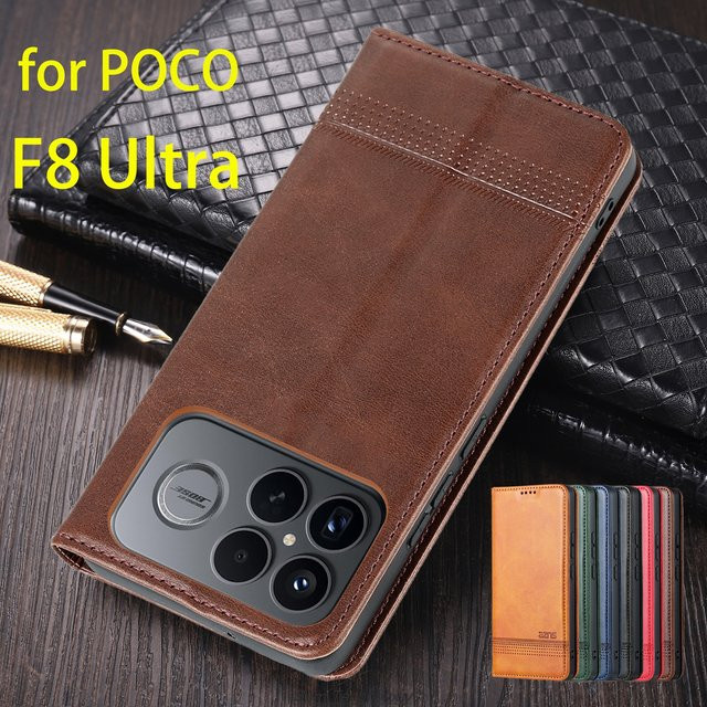 Magnetische Leder-Schutzhülle für Xiaomi POCO F8 Ultra in Schwarz oder Braun - Bild 1