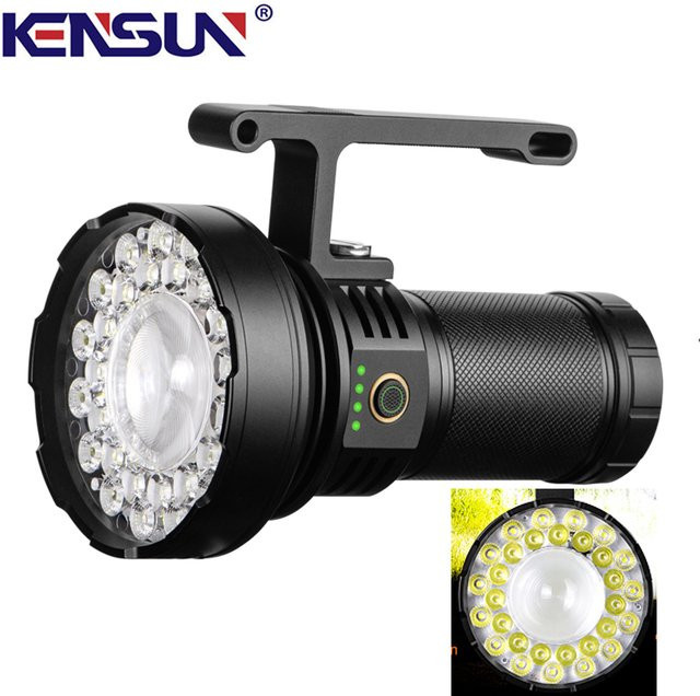 KENSUN Hochleistungs-LED-Taschenlampe mit 10.000 Lumen, ultraheller Suchscheinwerfer in Schwarz, wiederaufladbar über USB für Outdoor und Camping - Bild 1