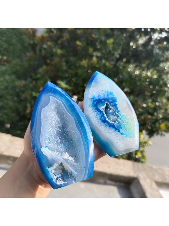 CrystalHola Bohemian Blue Agate Flames Geode Crystal – Handgeschnitzter Palmstone in Blau für DIY Home Decor und Schmuckherstellung - Bild 4