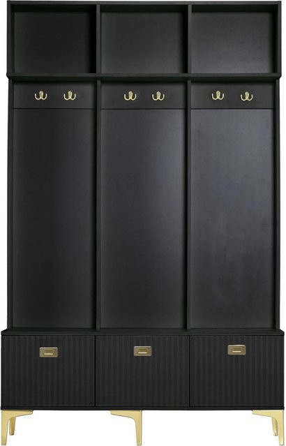 okwish Garderobenset mit Bank in Schwarz mit goldenen Haken, B/T/H: 120 x 40 x 191 cm - Bild 1