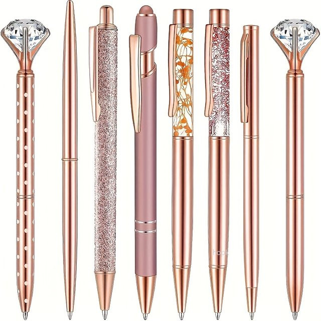 8-teiliges Kugelschreiber-Set aus Metall in Gold mit Kristallakzenten - Bild 1