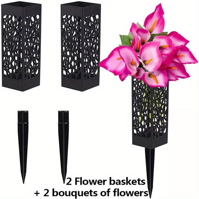 SZ-Damai Set aus 2 Kunstblumen-Sträußen mit Calla-Lilien und 2 Terrassenboden-Einsätzen in Schwarz - Bild 1