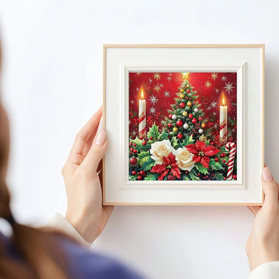 HUACAN 5D Diamant-Stickerei-Set mit Weihnachtsbaum und Kerzen, Kunst-Design Leinwand für die Heimdekoration, B/H: 20 x 20 cm - Bild 3