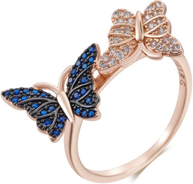 Schmetterlingsring Damen, Kupfer, Roségold, Zirkonia, Blau - Bild 1