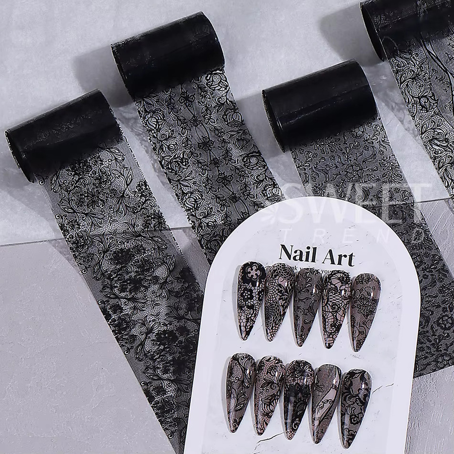 SWEET TREND Nageltransferfolien Schwarz/Weiße Spitzenblumen, 1 Box - Bild 4