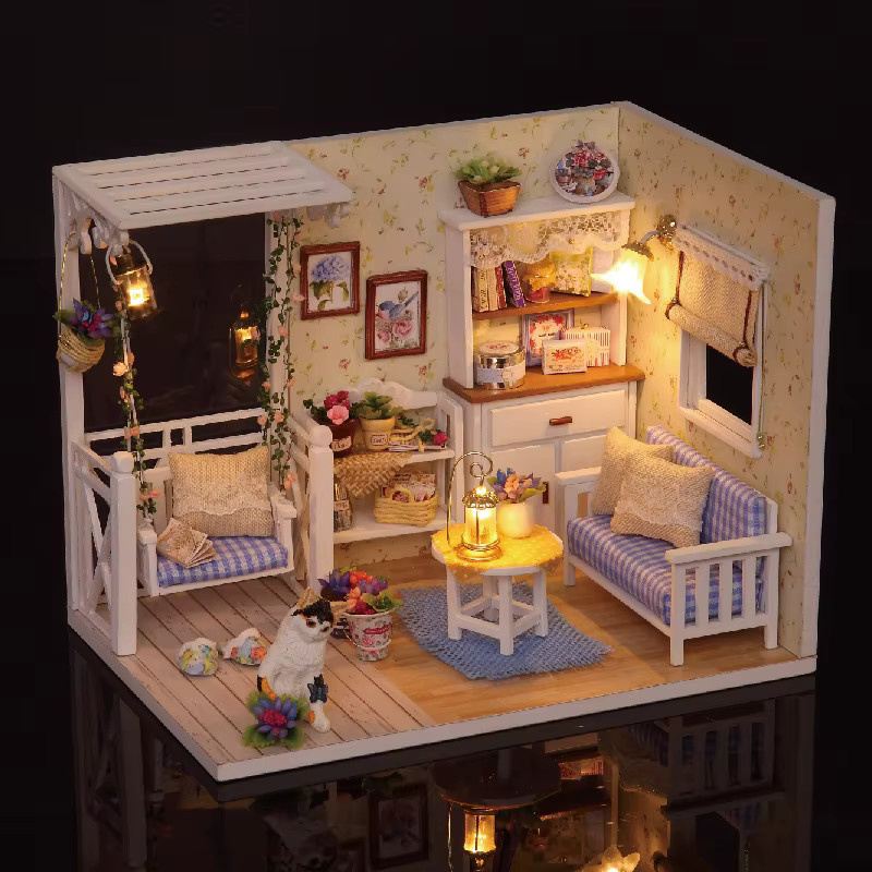 Battoom DIY Kätzchen Mini Puppenhaus Set aus Holz mit Möbeln und Werkzeug in Mehrfarbig - Bild 2