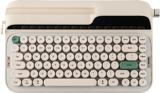 EPOMAKER Glyph 75% ANSI US Layout Retro-Schreibmaschinen-Tastatur in Weiß mit TFT-Bildschirm und Drehknopf, kabellos via Bluetooth, 2,4 GHz oder Kabel - Bild 1