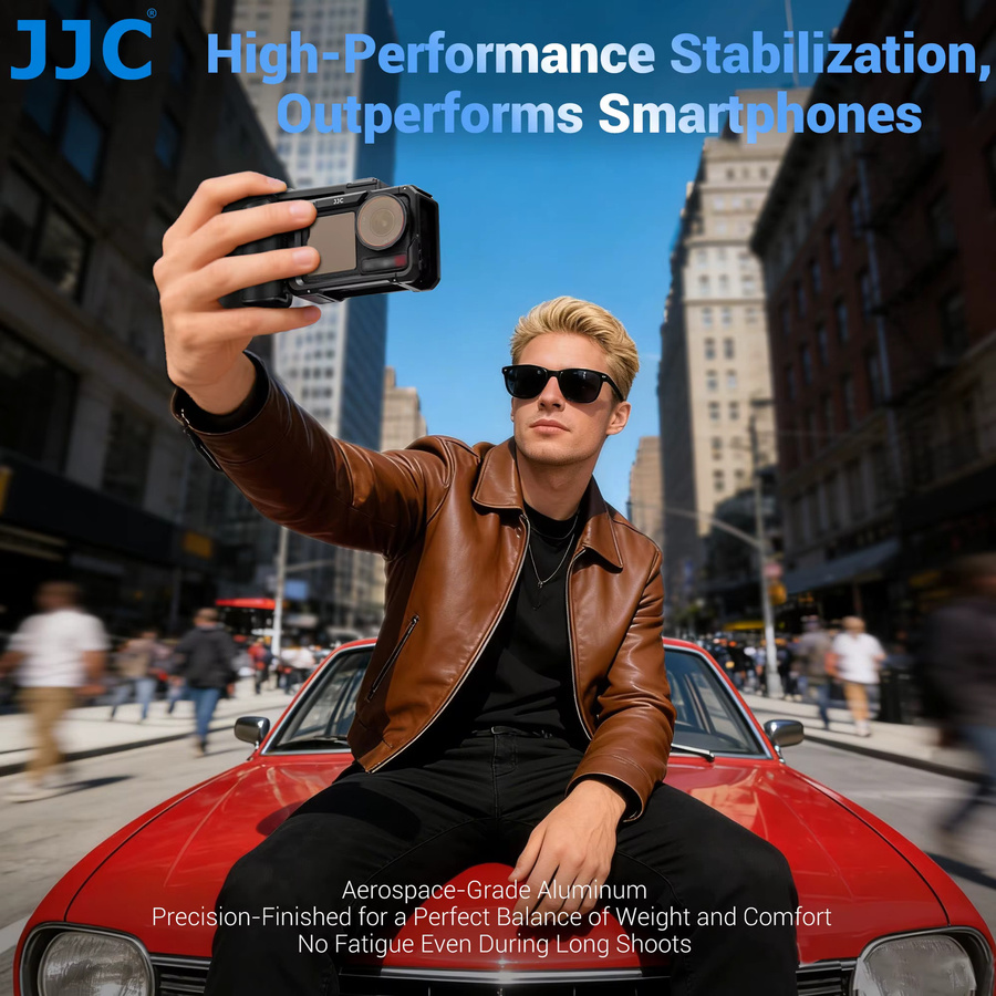 JJC Handgriff-Set für DJI Osmo Action 5 Pro, 4 und 3 in Schwarz mit Schnellverschluss-Auslöser und Metallkäfig für Straßenfotografie - Bild 2