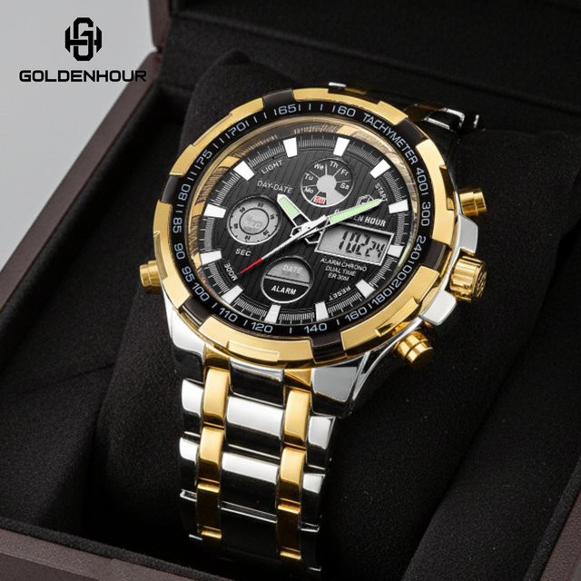 GOLDENHOUR Armbanduhr, Gold, Edelstahl, Analog-Digital, Quarz, Herren - Bild 1