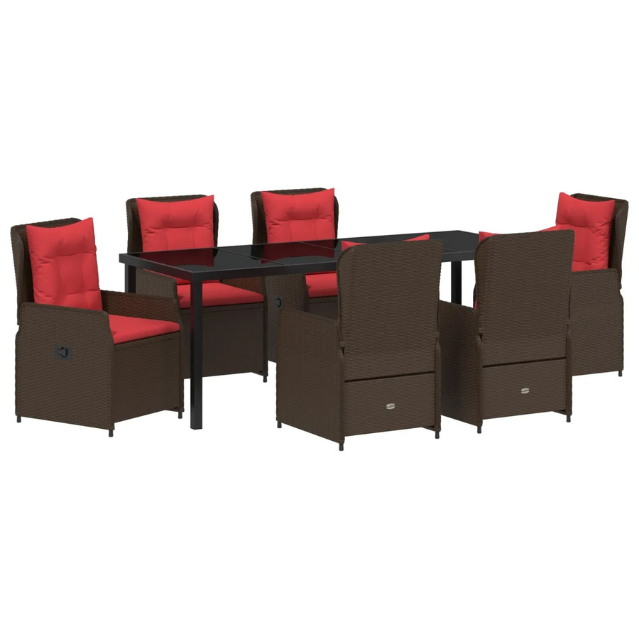 vidaXL Garten Essgruppe aus Poly-Rattan und Stahl, 7-teilig, Braun, rechteckig - Bild 2