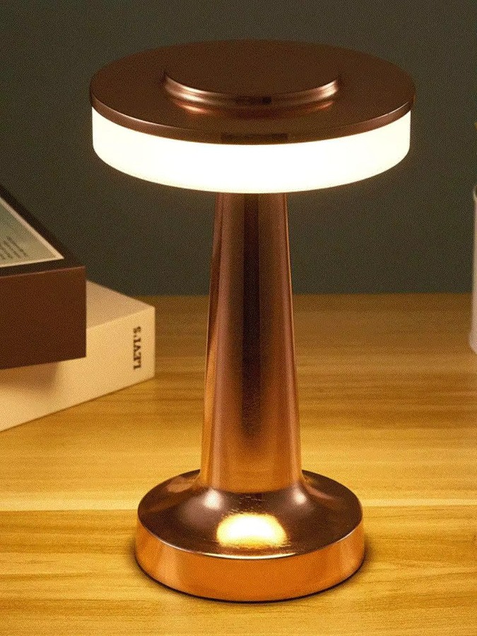 DBF LED-Tischlampe im Retro-Design, Gold/Messing, wiederaufladbar, Touch-dimmbar mit 3 Farbmodi, B/T/H: 20,32 x 12,5 x 12,5 cm - Bild 6