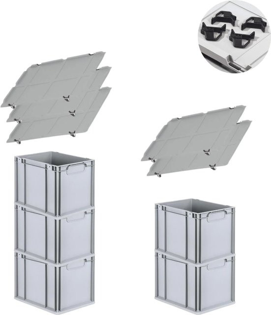 PROREGAL Spar Set mit 5x Eurobox Nextgen Economy inklusive Auflagedeckeln und 4x Schiebeschnappverschlüssen, Schwarz, H x B x T: 32 x 30 x 40 cm - Bild 1