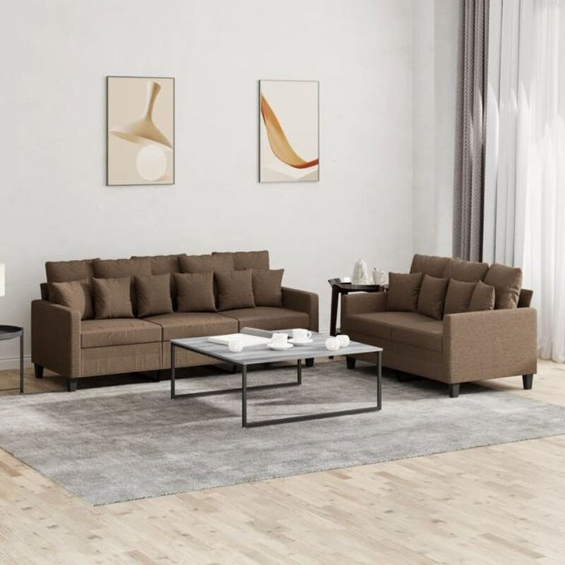 2-teilige moderne Sofagarnitur von Vidaxl in Braun aus Stoff und Polyester mit Metallgestell - Bild 1