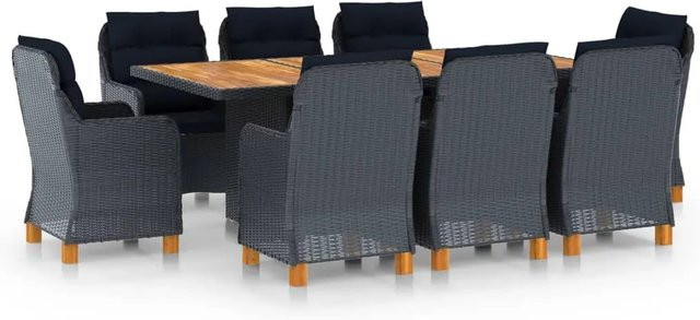 vidaXL 9-tlg Garten-Essgruppe aus Poly Rattan und Akazienholz in Dunkelgrau Modell 8 - Bild 1