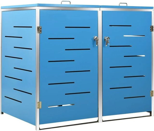DELUKE 2er Mülltonnenbox JAGU Edelstahl Blau für 2 Tonnen à 240L, Mülltonnenverkleidung aus Metall, B/T/H: 115,5 x 138 x 77,5 cm - Bild 1