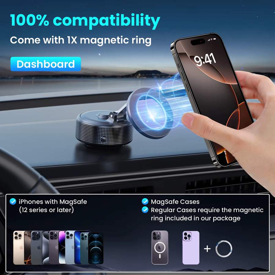 SAKOYDA Magnetischer Autotelefonhalter in Schwarz mit faltbarem Design und 360 Grad Verstellbarkeit für Auto, Schreibtisch oder Badezimmer - Bild 5
