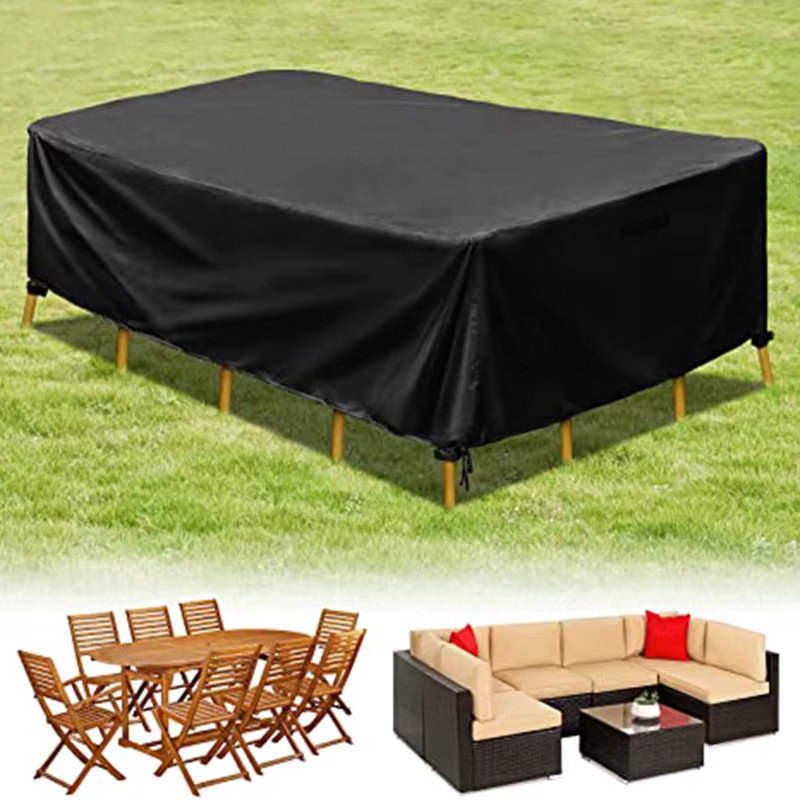 Wasserdichte und winddichte Gartenmöbel-Abdeckung für Gartentische aus schwarzem Polyester, rechteckig - Bild 4