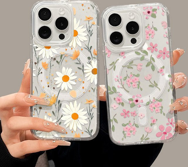 Bolomboy Magnetische MagSafe Handyhülle mit Blumenmuster für Samsung Galaxy S26 Ultra S25 S24 S23 S22 A57 A56 A55 A54 A36 A35 A26 A17 A16 A07 A06 Transparent - Bild 1